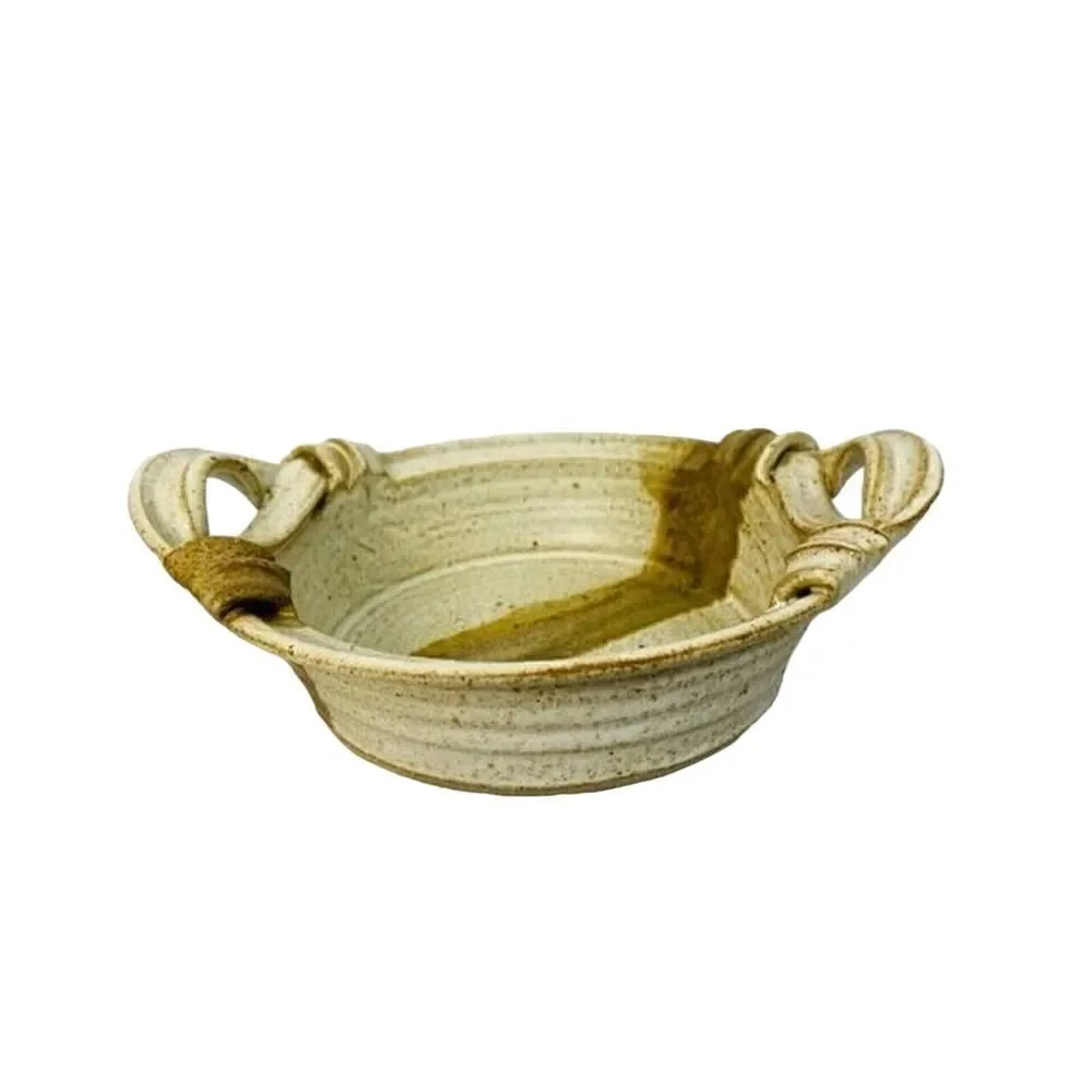 Wisconsin Door County Handled casserole bowl Signed Studio Pottery